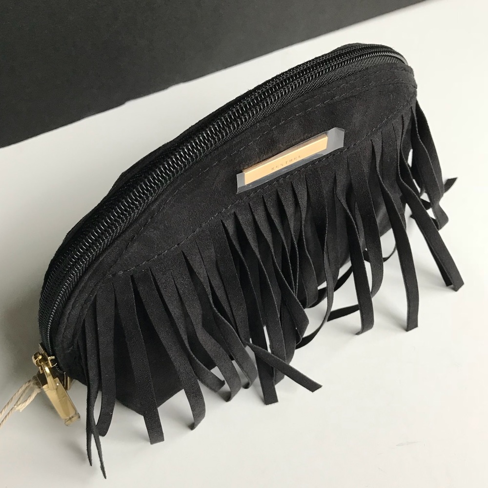 Kestrel black suede bag. Fringe w/ gold hardware